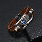 Leather cord stainless steel devil eye bracelet