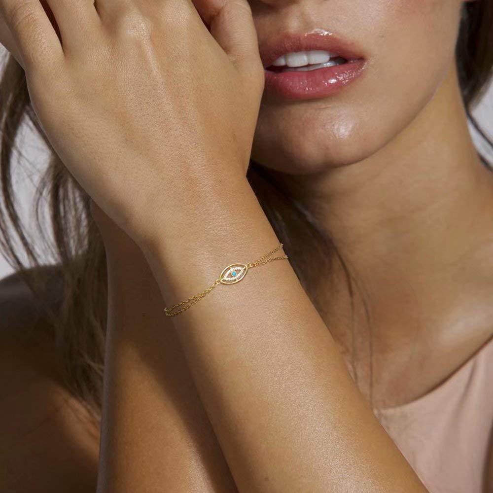 18K Gold Plated Stainless Steel Devil's Eye Bracelet Women Zircon Turquoise Fashion Jewelry