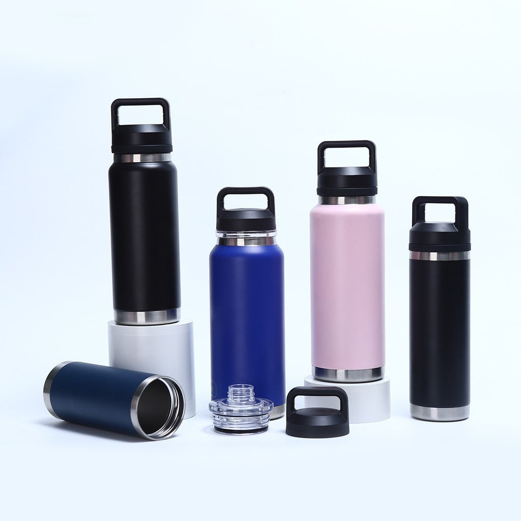 Large Capacity Stainless Steel Hiking Thermos, Portable Dual-Lid Travel Water Jug with Handle for Outdoor Sports