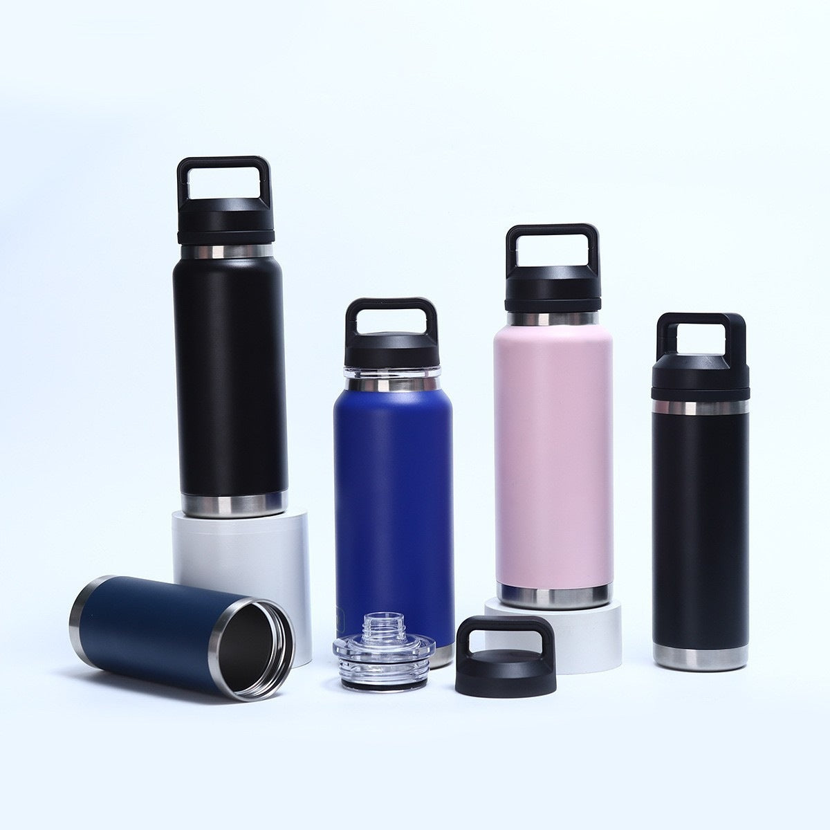 Large Capacity Stainless Steel Hiking Thermos, Portable Dual-Lid Travel Water Jug with Handle for Outdoor Sports