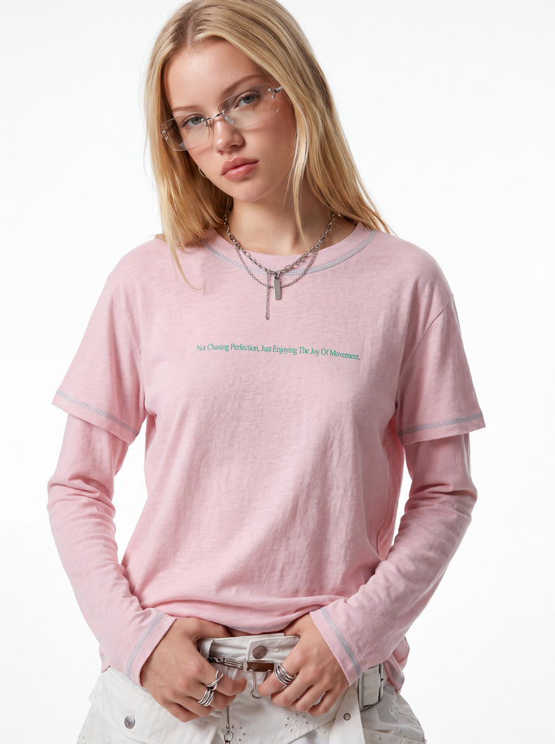 Women's imitation hemp fake two long sleeves