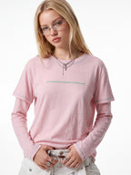Women's imitation hemp fake two long sleeves