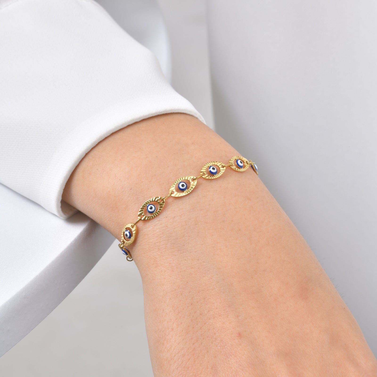 Evil Eye Bracelet Stainless Steel Gold Embossed