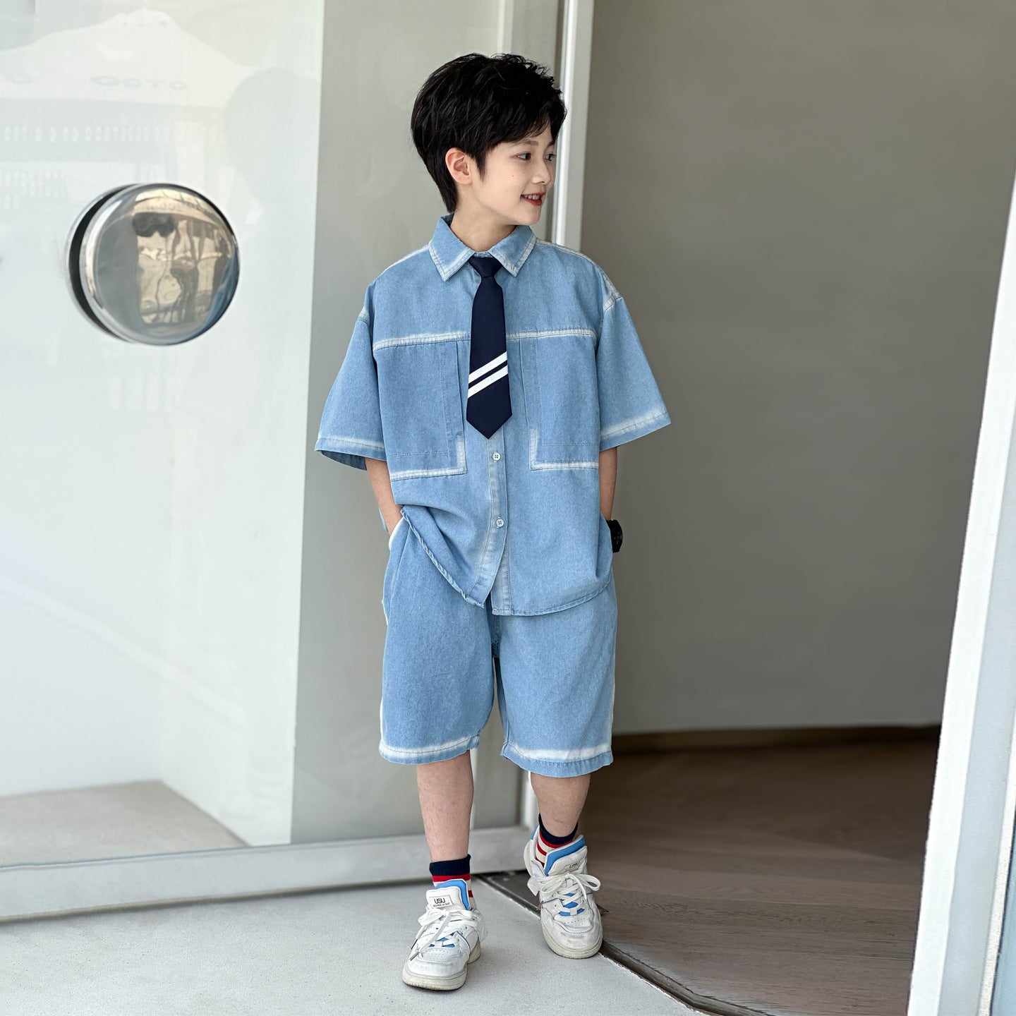 Lightweight Boys Short Sleeve Denim 2PCS Outfit Summer Kids Set