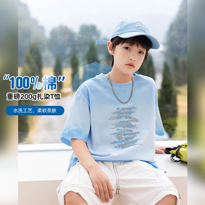 Boys Tie-Dye Gradient Cotton Short Sleeve T-Shirt