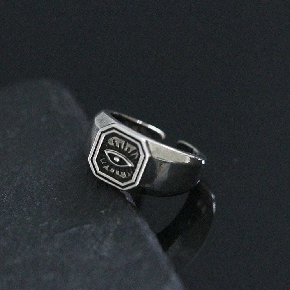 Demon Eye Index Finger Ring - Imitation Thai Silver Brushed