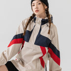 Street trendy women's hooded pullover jacket, spring and autumn medium thickness color matching loose medium and long polyester fiber top M-3XL full size