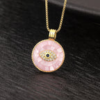 Natural Shell Inlay & Enamel Pink "Evil Eye" Necklace with Round Pendant