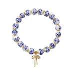 Nature Cast Metalworks Porcelain Bead Bracelet, Floral Beaded Bow Pendant Bracelet