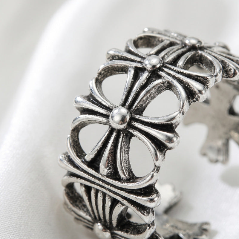Nature Cast Metalworks Chrome Hearts Ring, Cross Hip Hop Vintage Punk