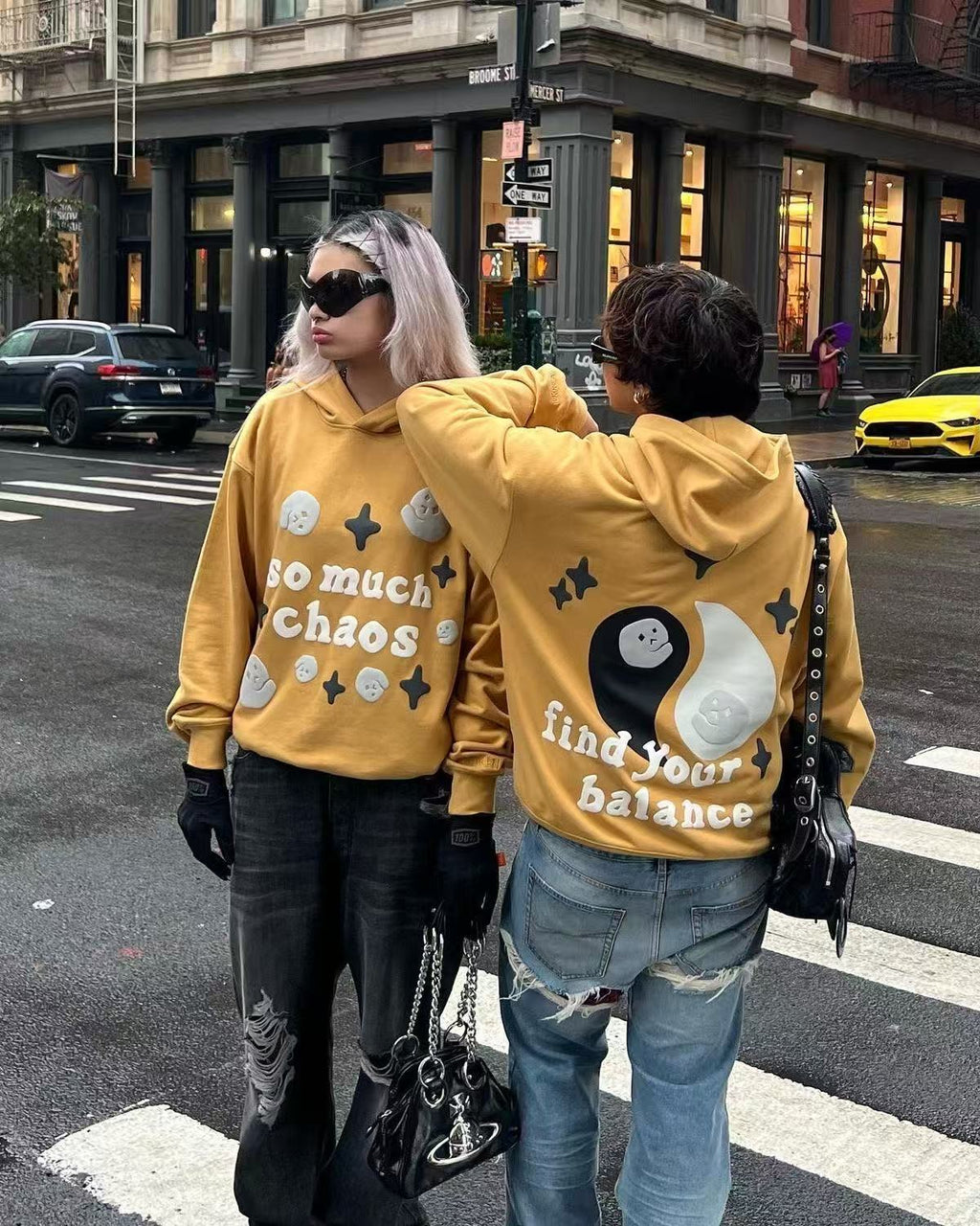 BrokenPlanet Oversized Foam Print Fleece Streetwear Set, Zip Hoodie + Sweatpants