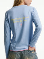 Women's printed T-shirt, contrasting edge strips
