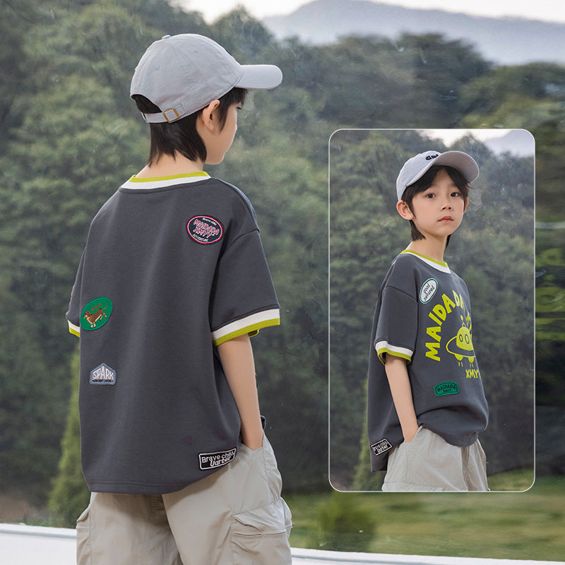 Heavyweight Boys Short Sleeve T-Shirts with Fine Craft