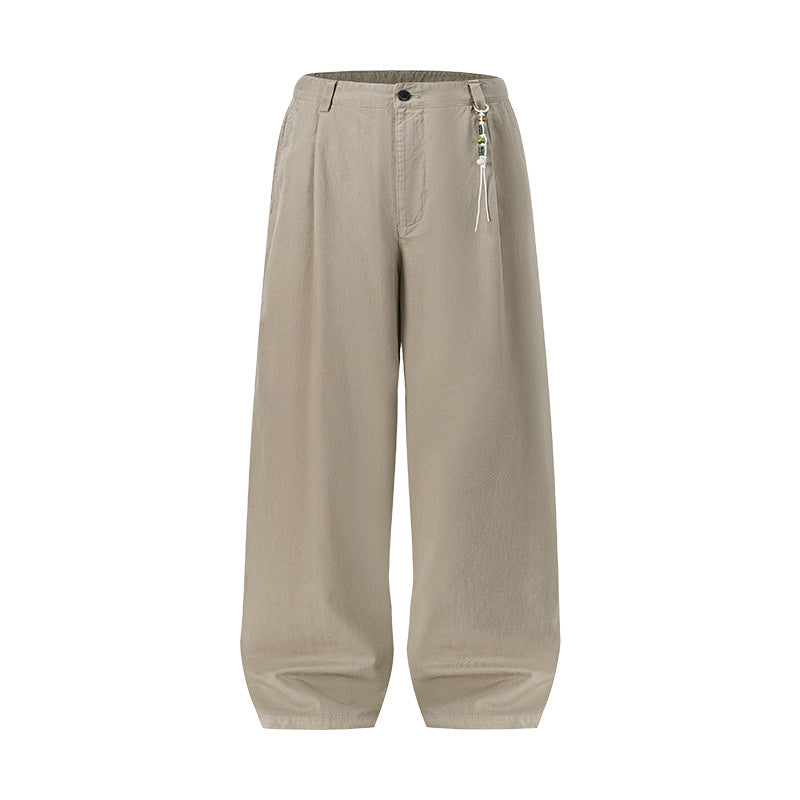 Washed Cotton Casual Straight-Leg Trousers