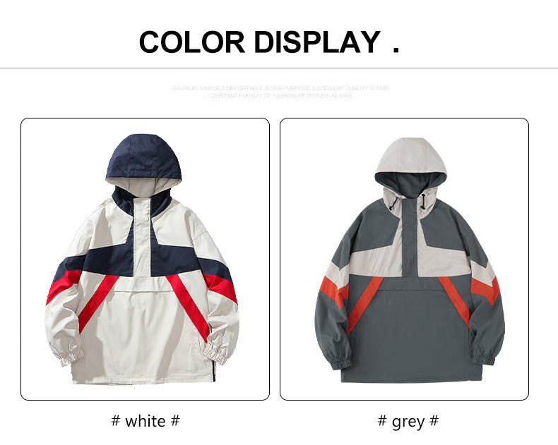 Street trendy women's hooded pullover jacket, spring and autumn medium thickness color matching loose medium and long polyester fiber top M-3XL full size
