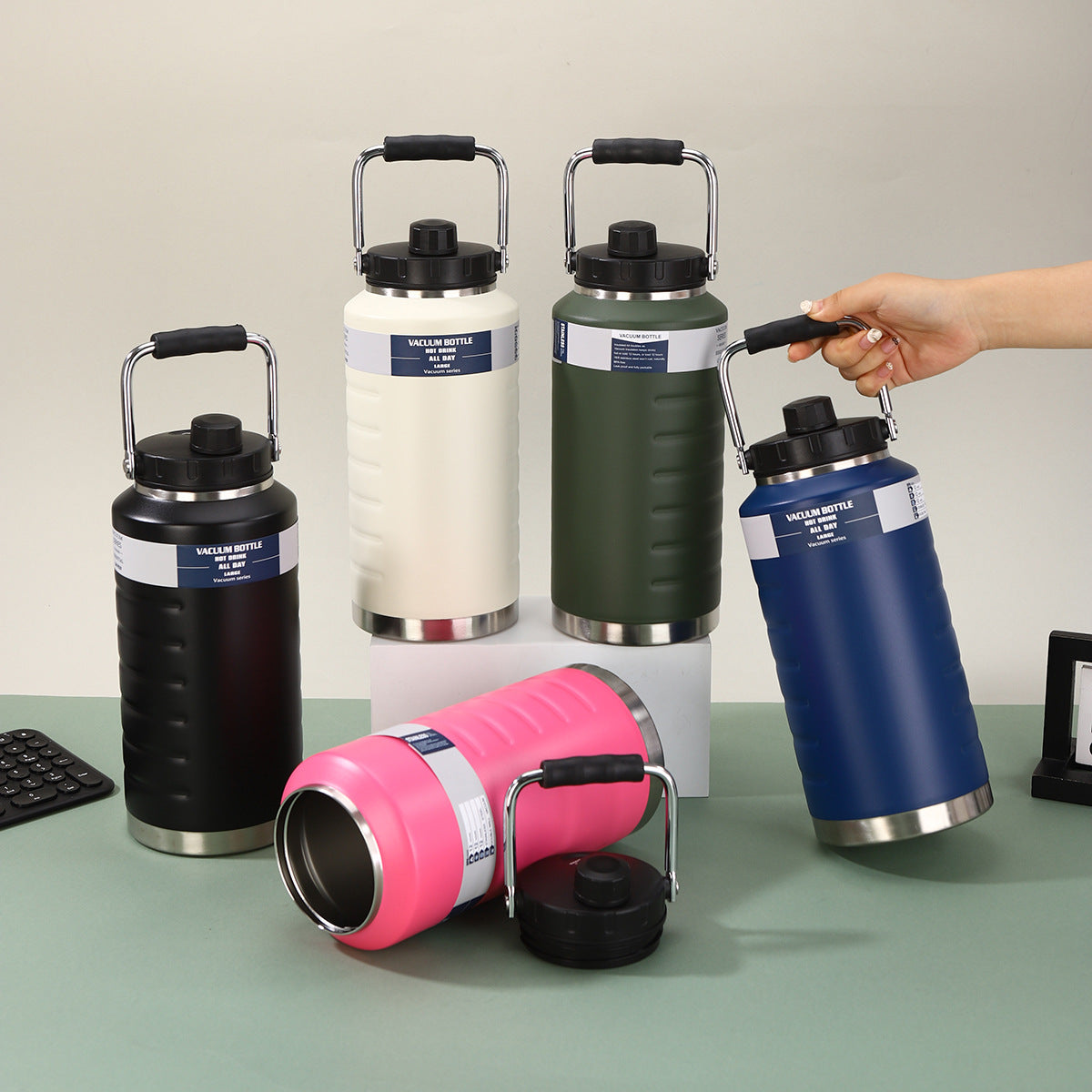 Large 316 Stainless Steel Insulated Water Jug, Dual‑Drink Portable Outdoor Camping Thermos