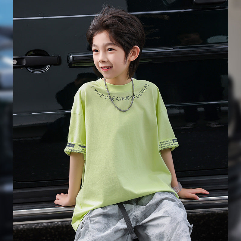 Kids Summer Streetwear Cotton Tee with Letter Print