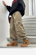 Boys Cotton Cargo Pants Big Pockets Casual Long Trousers for Kids