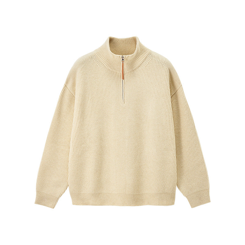 Lazy and relaxed! Jiezhan semi-zipper turtleneck sweater 2025 winter old money style retro street men's clothing