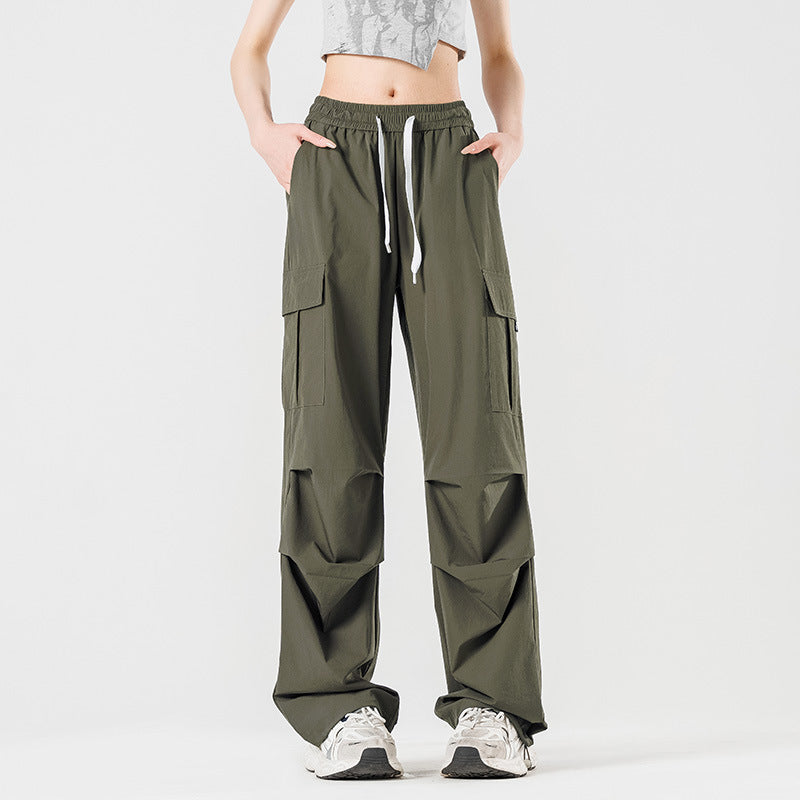Unisex UPF50+ Ice‑Silk Wide Leg Cargo Pants, Water‑Repellent Quick‑Dry Drapy Summer Paratrooper Trousers