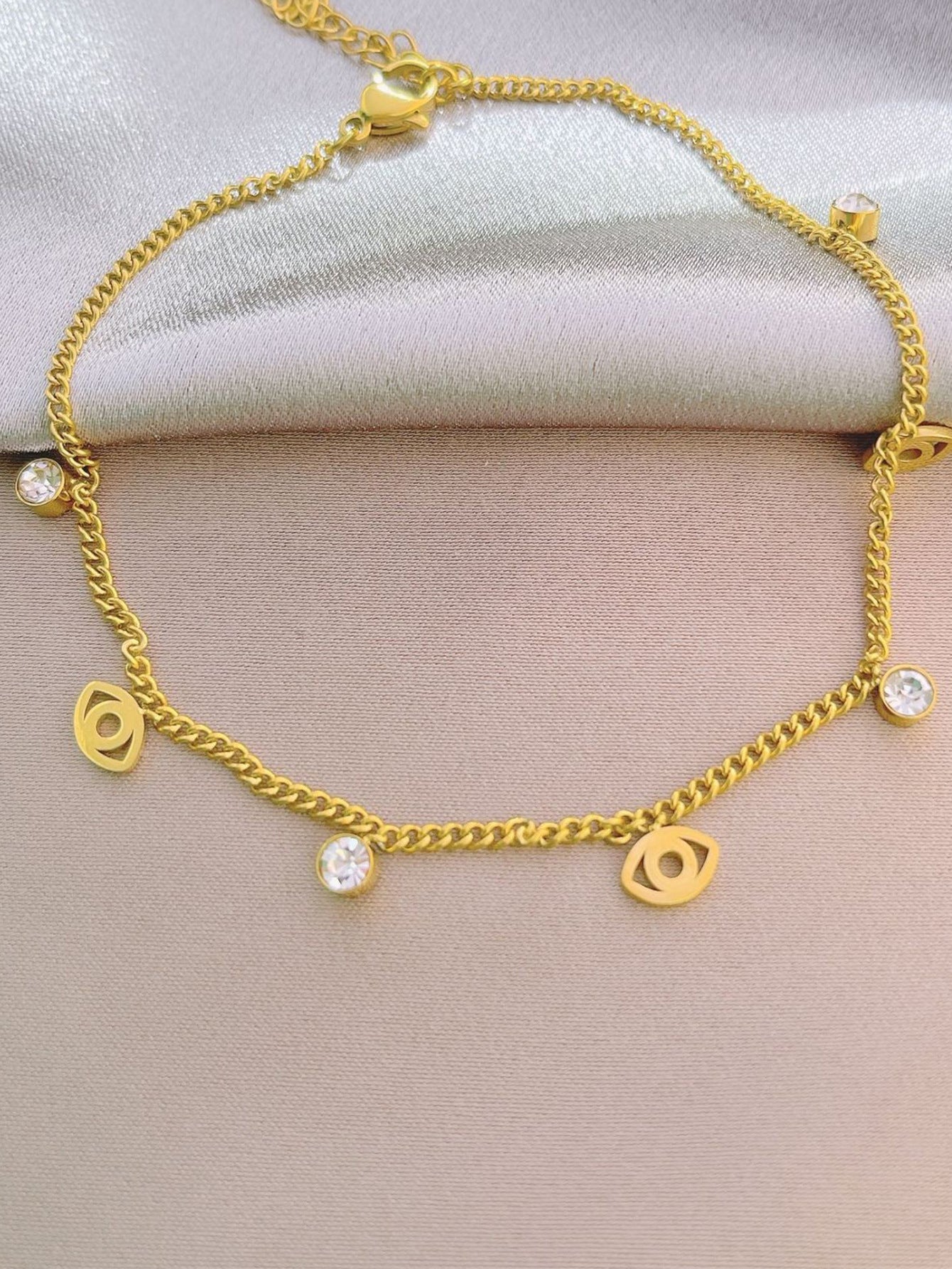 Evil Eye Diamond-Studded Titanium Steel Minimalist Anklet