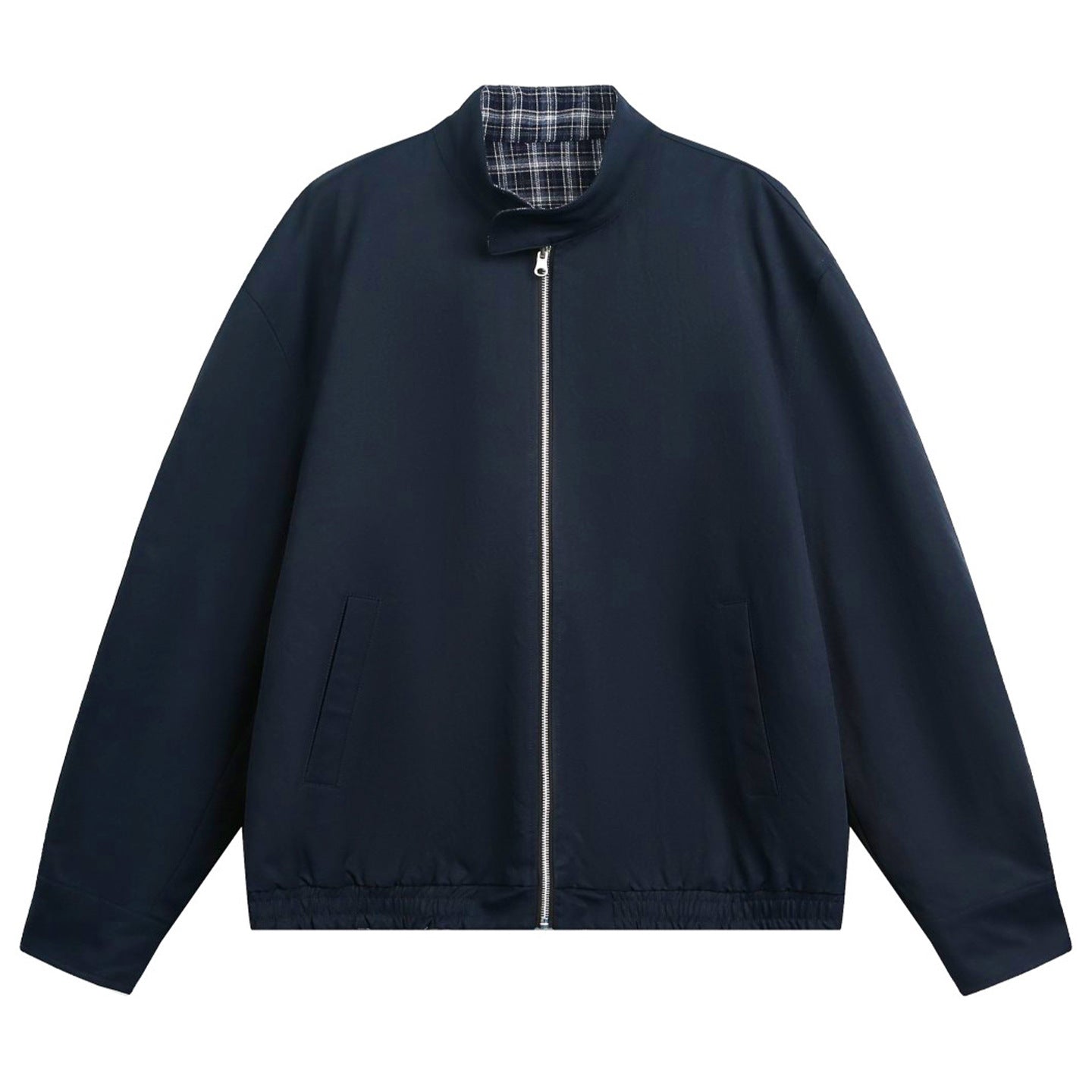 Double-sided retro plaid Harrington tooling jacket men's autumn trendy brand casual stand-up collar loose sports jacket