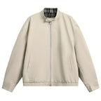 Double-sided retro plaid Harrington tooling jacket men's autumn trendy brand casual stand-up collar loose sports jacket