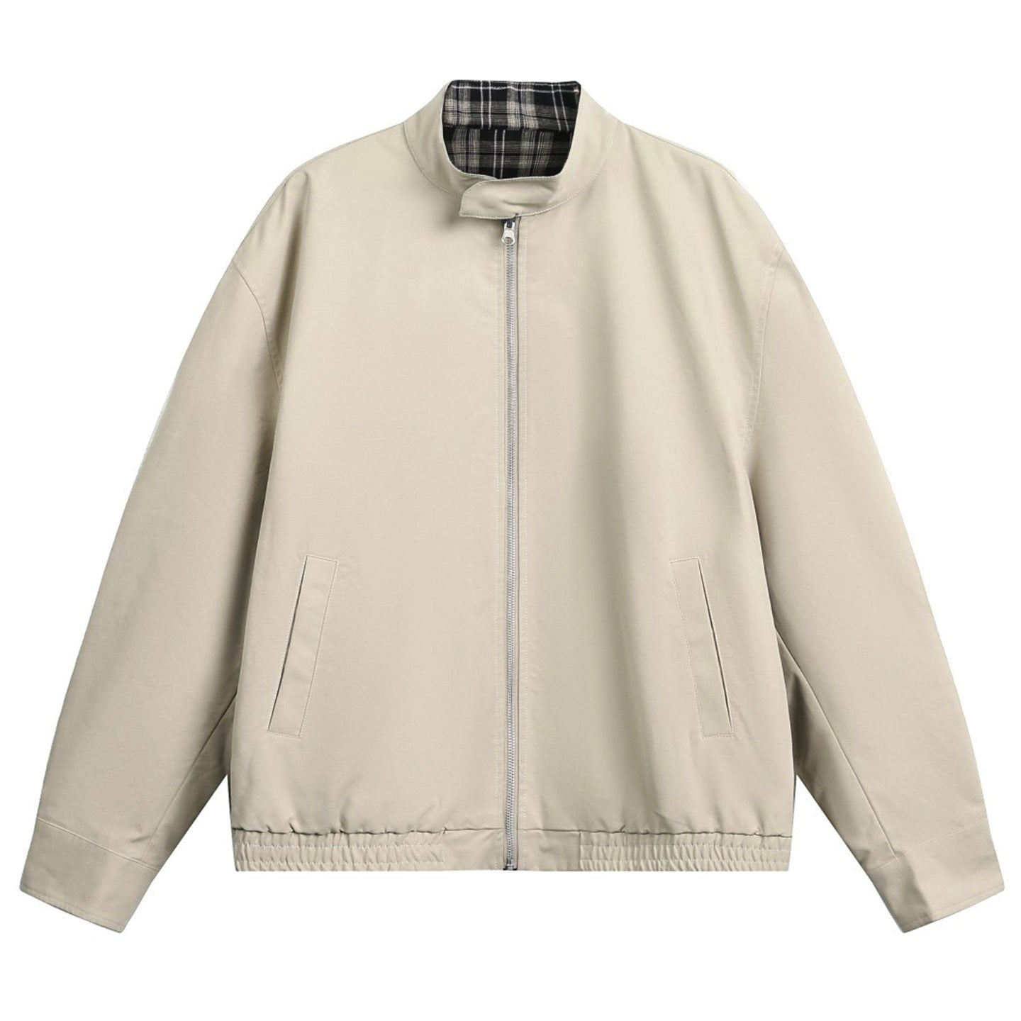 Double-sided retro plaid Harrington tooling jacket men's autumn trendy brand casual stand-up collar loose sports jacket