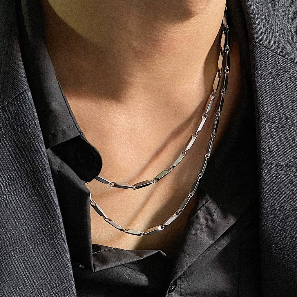 Rhombus-shaped titanium steel necklace, snake chain
