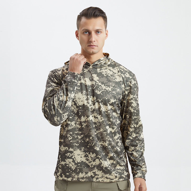 Men Lightweight Camo Long Sleeve Quick Dry Outdoor Sun Protection Tee