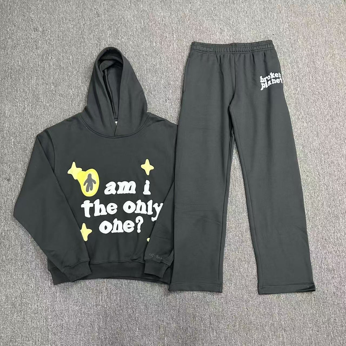 BrokenPlanet Oversized Foam Print Fleece Streetwear Set, Zip Hoodie + Sweatpants