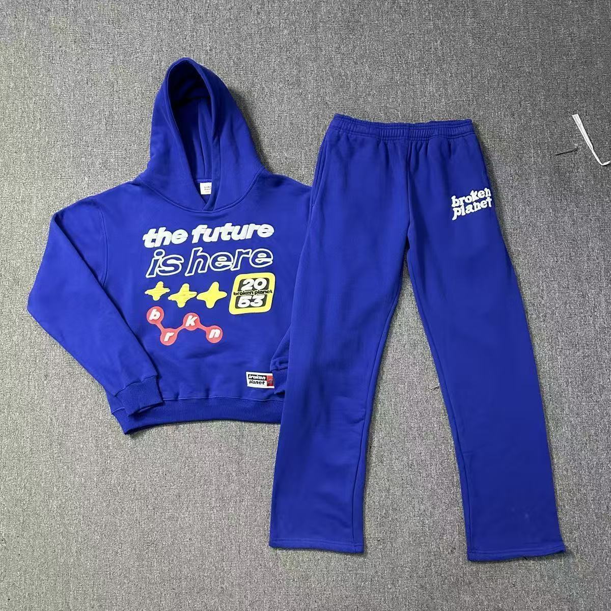BrokenPlanet Oversized Foam Print Fleece Streetwear Set, Zip Hoodie + Sweatpants