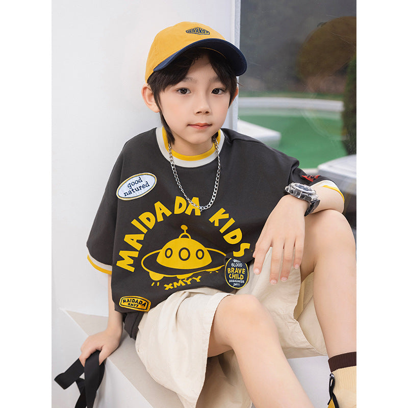 Heavyweight Boys Short Sleeve T-Shirts with Fine Craft