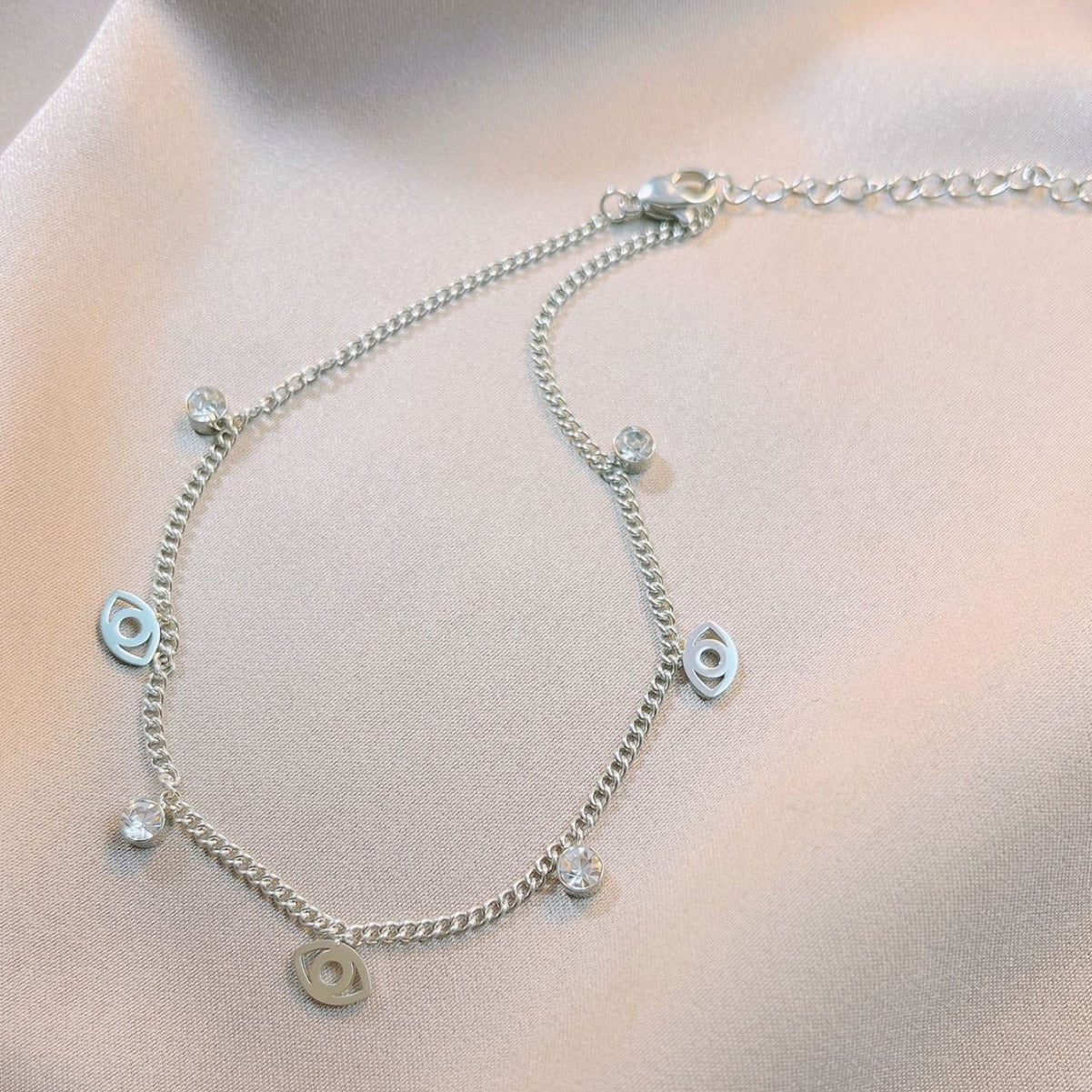 Evil Eye Diamond-Studded Titanium Steel Minimalist Anklet