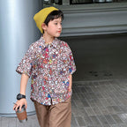 Boys' short-sleeved shirt with an all-over floral print