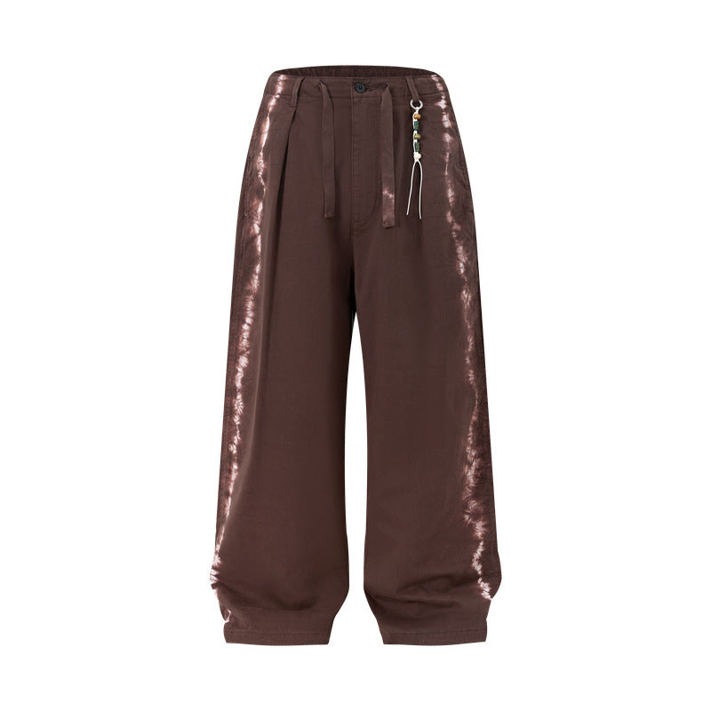 Street-style vintage-look tie-dye straight-leg cargo pants