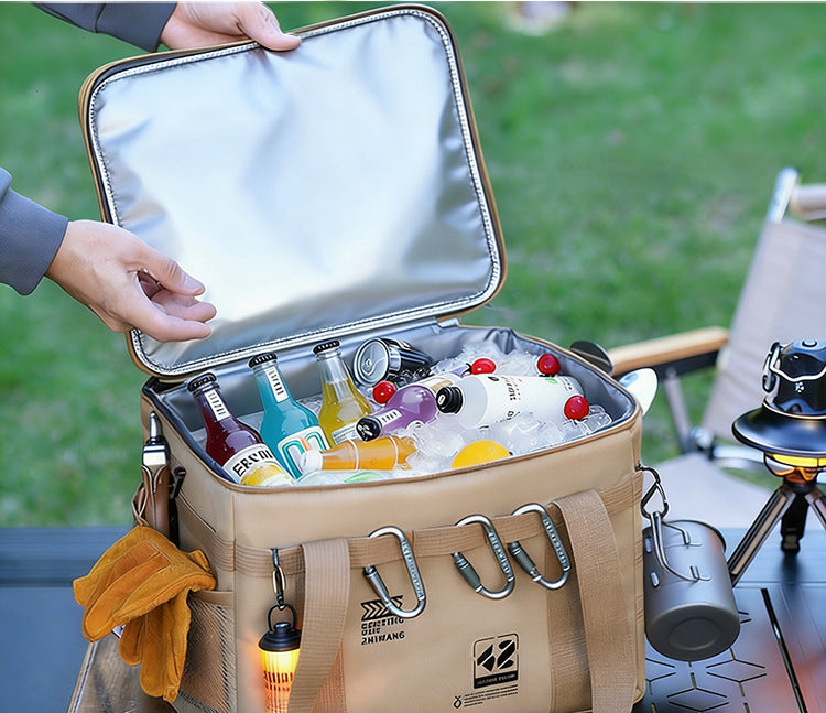 Tactical Large‑Capacity Insulated Cooler Bag, Portable Outdoor Storage Bag for Camping Picnic Tableware Cookware Gear