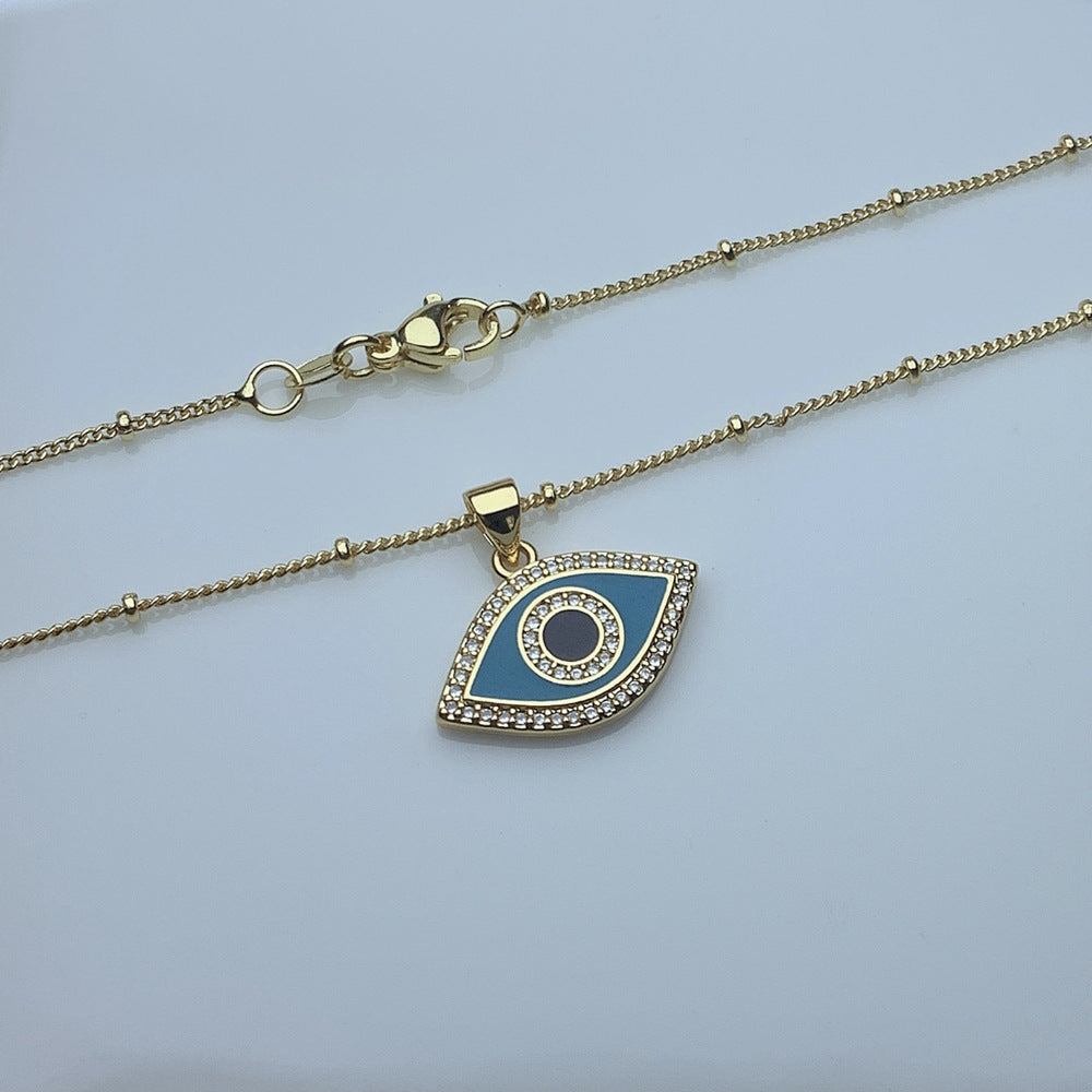 Oil-splashed zircon evil eye pendant necklace