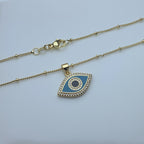 Oil-splashed zircon evil eye pendant necklace