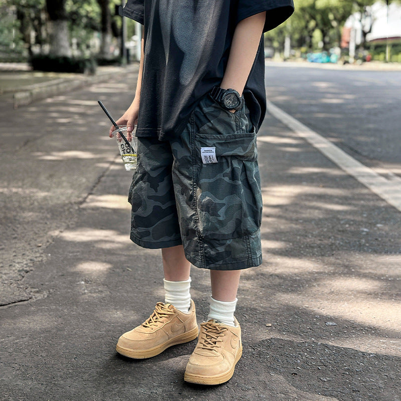 Boys' Quick-Drying Camouflage Cargo Shorts for Outdoor Sports