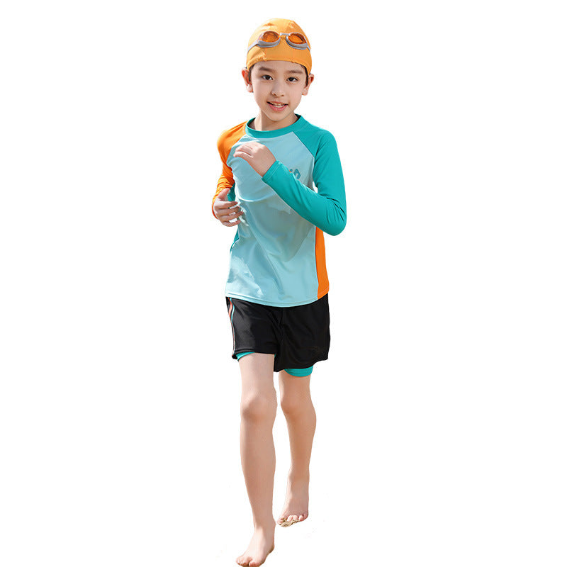 Contrast Color Kids Rash Guard, UPF50+ Antibacterial Swimsuit