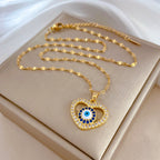 Titanium Steel Heart-Shaped Evil Eye Versatile Clavicle Chain