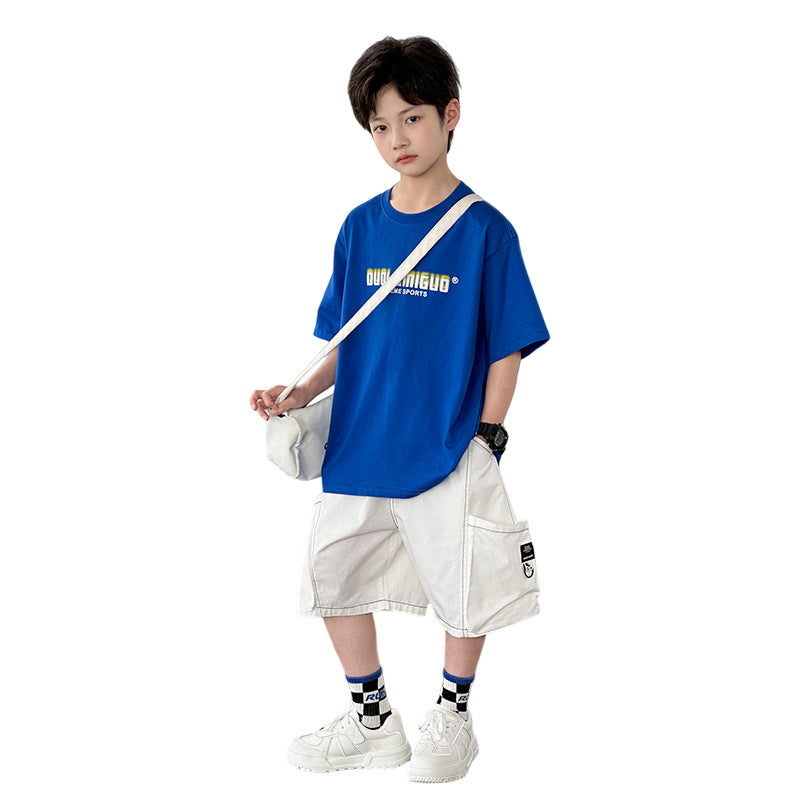 Kids Letter Print T-Shirt & Cargo Pants Set, Summer New 2-Piece Outfit