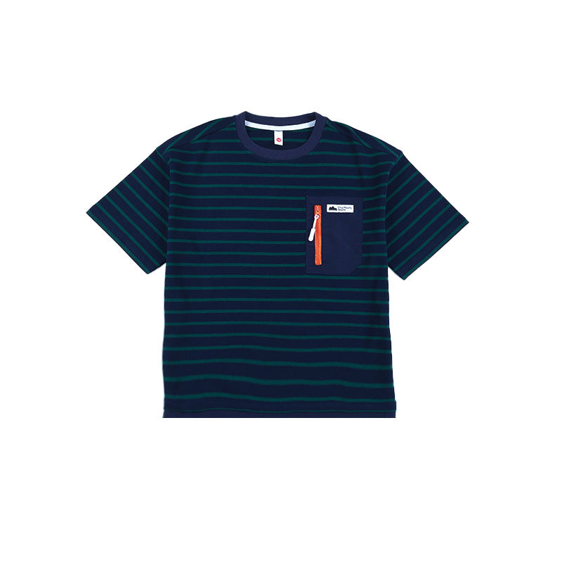 Boys Mountain Zipper Pocket Color Block Stripe Tee