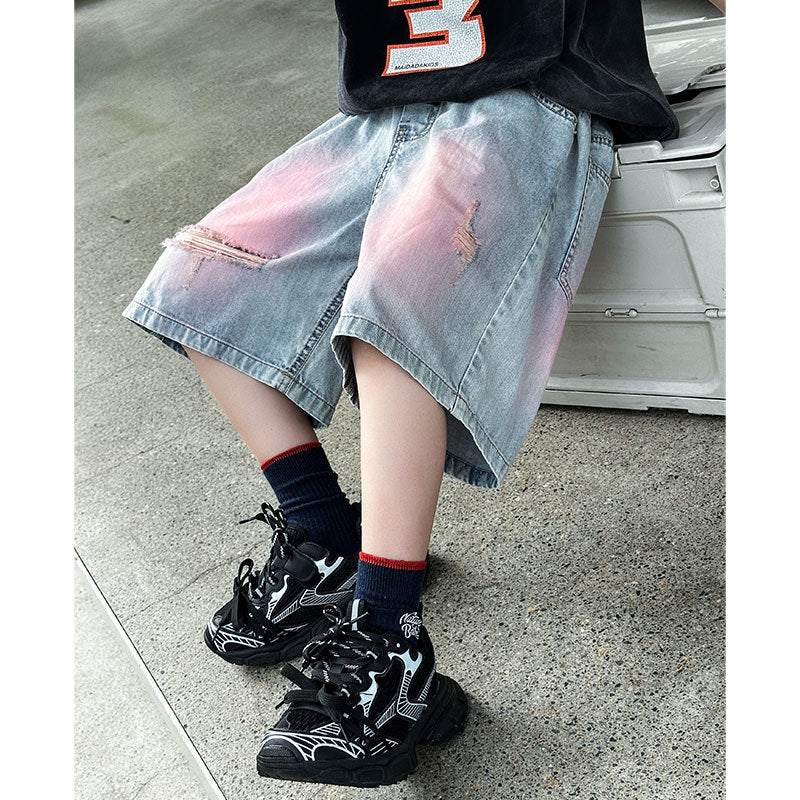 Lightweight Distressed Denim Shorts for Kids Summer