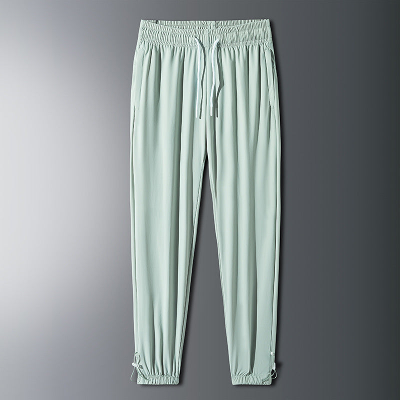Unisex UPF 50+ Ice Silk Quick Dry Pants Thin Stretch Straight Cuffed Outdoor Casual Long Trousers