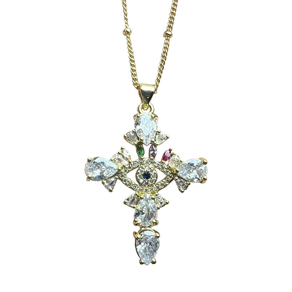 Zircon Evil Eye Cross Pendant Necklace