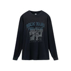 Long-sleeve T-shirt with vintage wash, dip-dye, and print.
