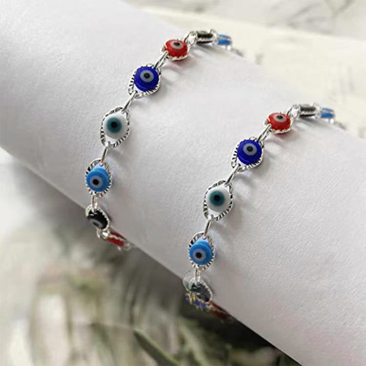 Mixed-color evil eye stainless steel bracelet