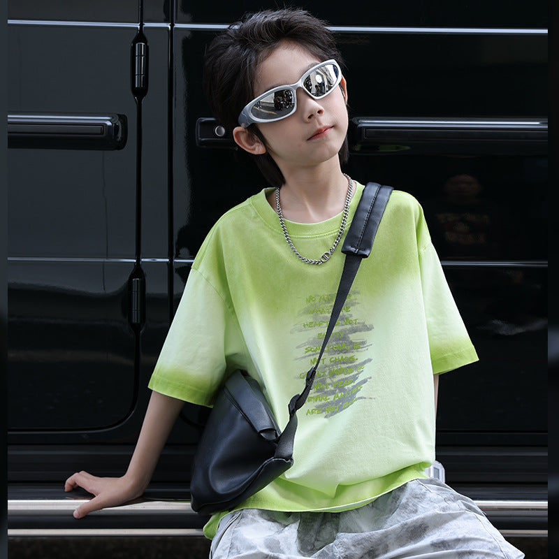 Boys Tie-Dye Gradient Cotton Short Sleeve T-Shirt